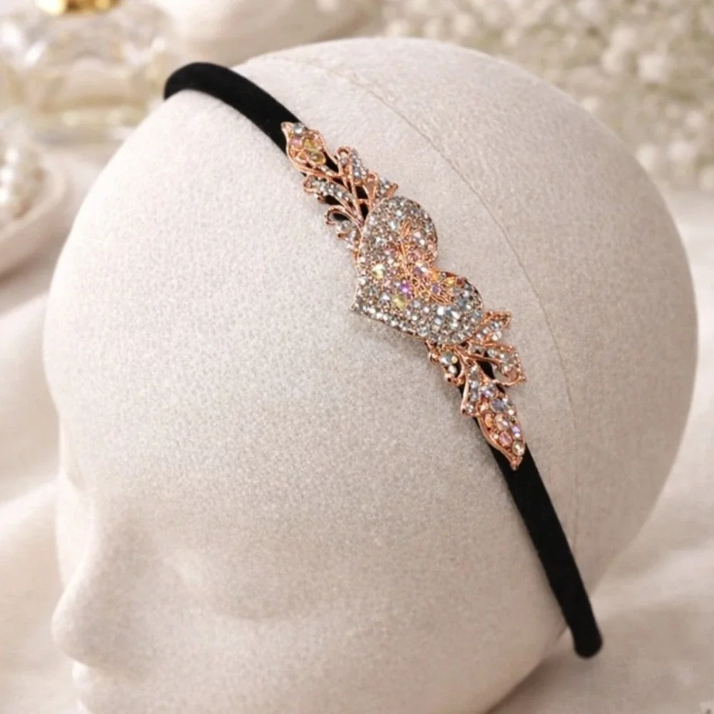 Sparkly Rhinestone Heart Headband Bridal Wedding‎ Guest Glam Fairycore Boho Chic